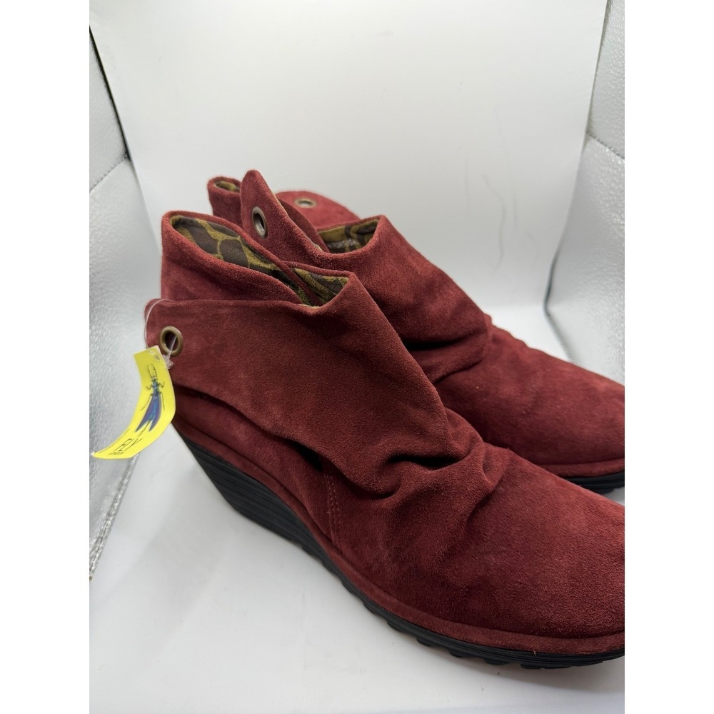 Fly London Yust Burgundy Red Suede Wedge Ankle Boots 500788002 Womens 40 NEW - Picture 2 of 8